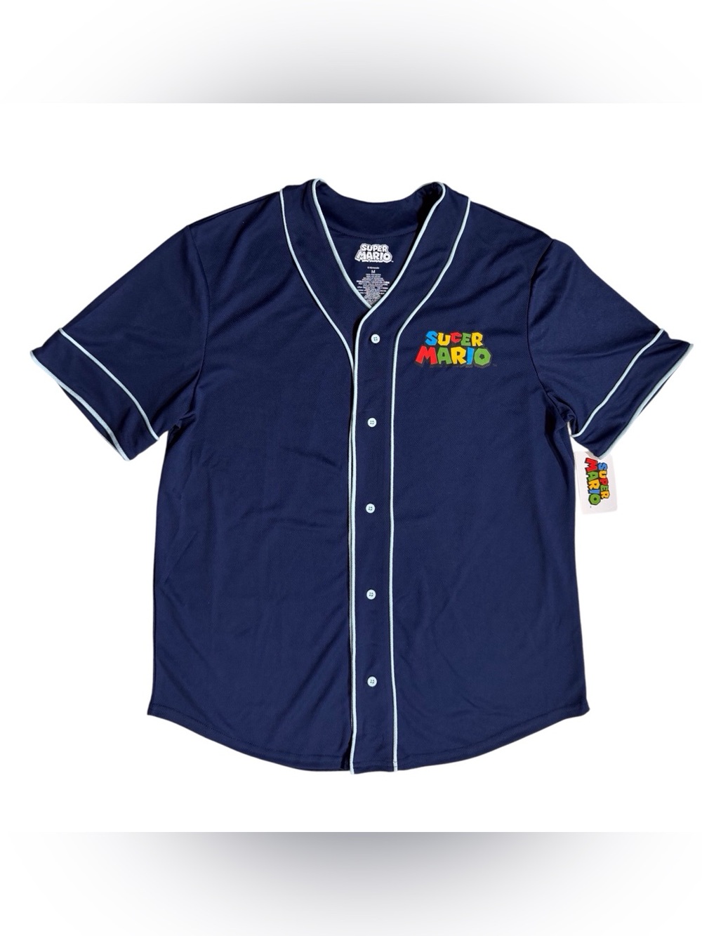 Nintendo Super Mario navy blue baseball style jersey short sleeve men’s size M